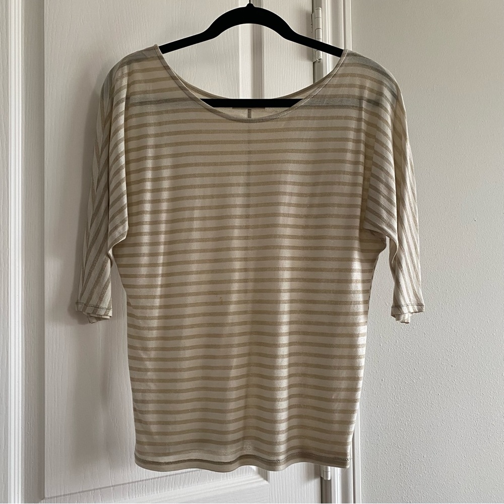 White and gold striped blouse